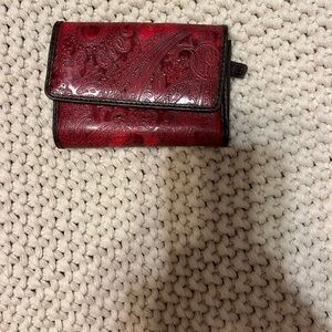 Relic bifold Snap Wallet Red&Brown Paisley Tooled Vegan Leather